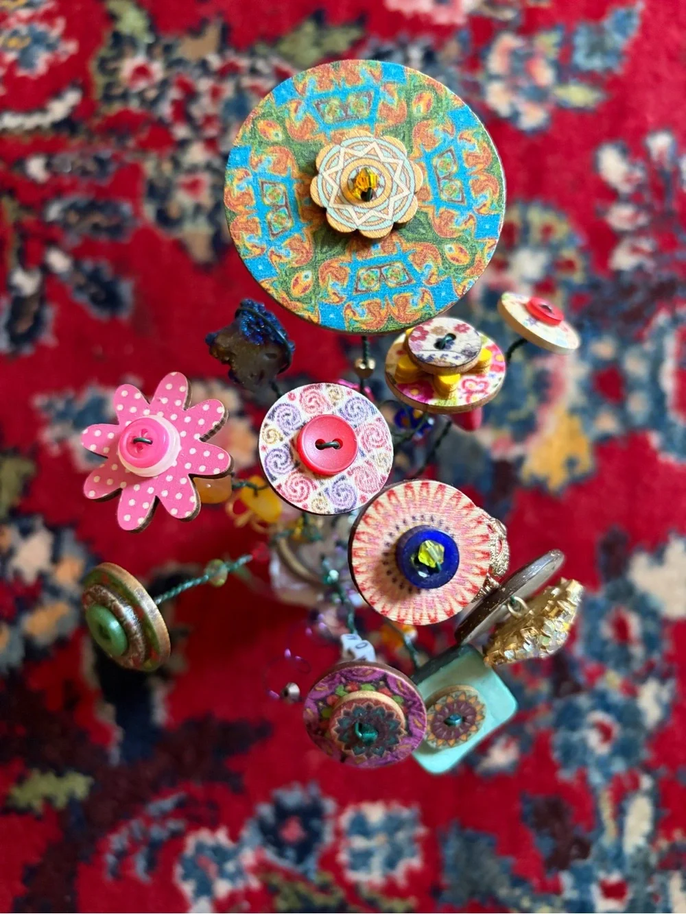 Boho Handmade Colorful Button Flower Bouquet -includes 3 buttons and container. - Picture 4 of 4